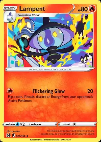 Lampent 25/196 Lost Origin Pokemon card
