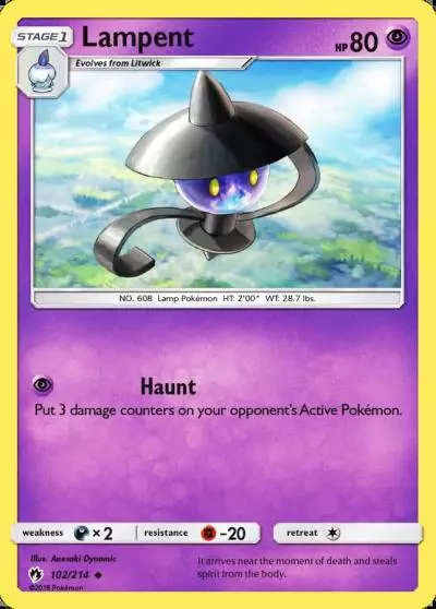 Lampent 102/214 Lost Thunder Pokemon card
