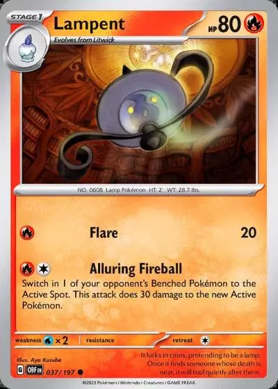Lampent 37/197 Obsidian Flames Pokemon card