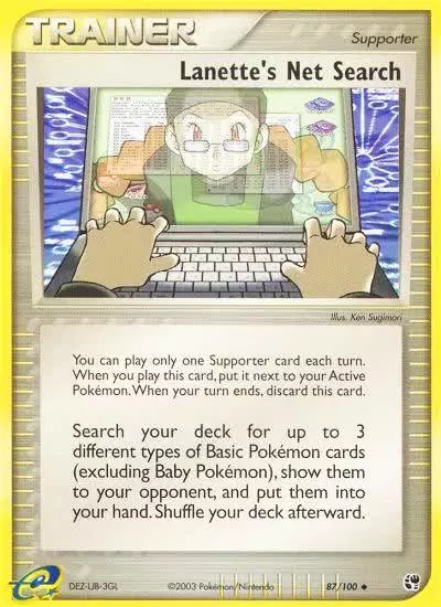 Lanette's Net Search 87/100 Sandstorm Pokemon card