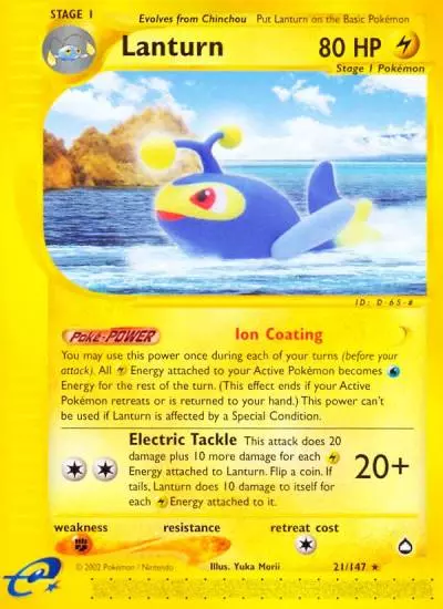 Lanturn 21/147 Aquapolis Pokemon card