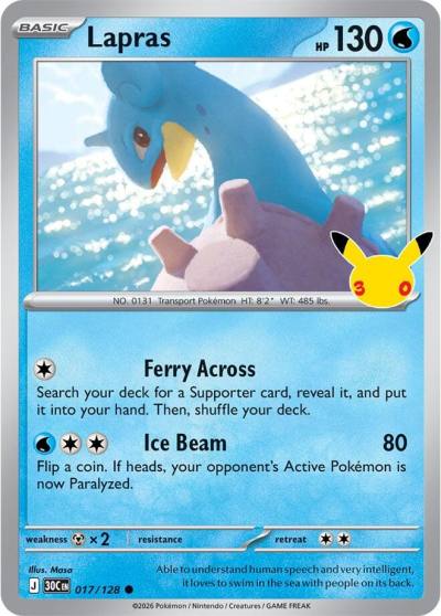 Lapras 17/128 30th Celebration Pokemon card