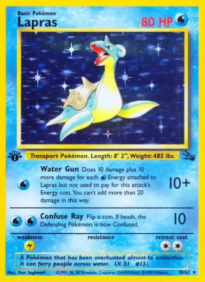 Lapras 10/62 Fossil Pokemon card
