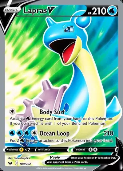 Lapras V 189/202 Sword & Shield Pokemon card