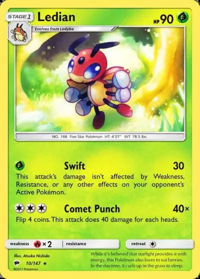 Ledian 10/147 Burning Shadows Pokemon card