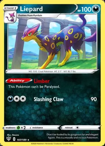 Liepard 107/189 Darkness Ablaze Pokemon card