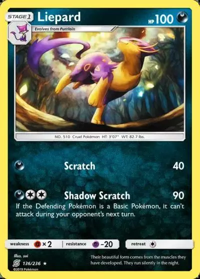 Liepard 136/236 Unified Minds Pokemon card
