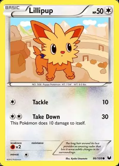 Lillipup 86/108 Dark Explorers Pokemon card