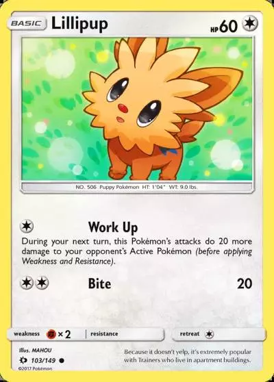 Lillipup 103/149 Sun & Moon Pokemon card