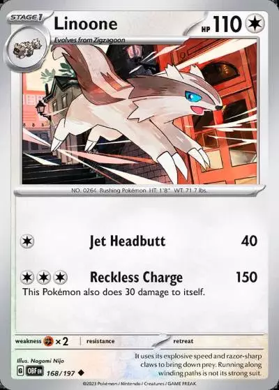Linoone 168/197 Obsidian Flames Pokemon card