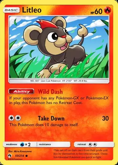 Litleo 50/214 Lost Thunder Pokemon card