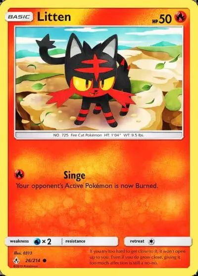 Litten 26/214 Unbroken Bonds Pokemon card