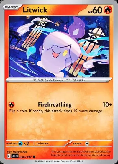 Litwick 36/197 Obsidian Flames Pokemon card