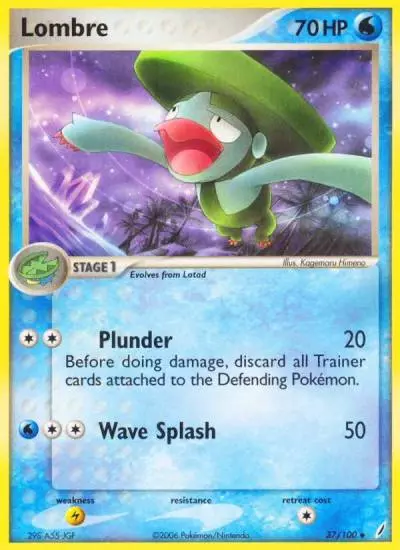 Lombre 37/100 Crystal Guardians Pokemon card