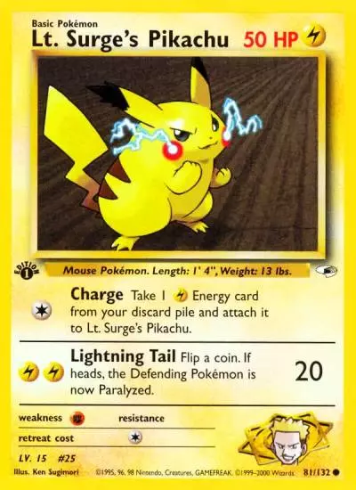 Lt. Surge's Pikachu 81/132 Gym Heroes Pokemon card