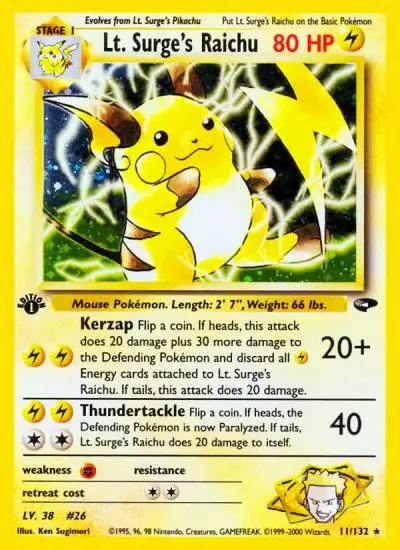Lt. Surge's Raichu 11/132 Gym Challenge Pokemon card