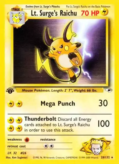 Lt. Surge's Raichu 28/132 Gym Heroes Pokemon card