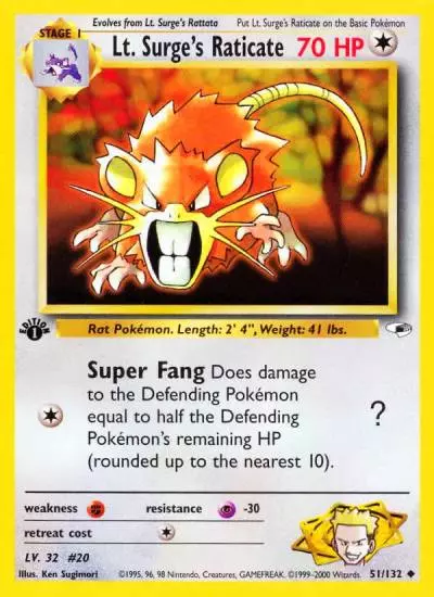 Lt. Surge's Raticate 51/132 Gym Heroes Pokemon card