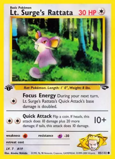 Lt. Surge's Rattata 85/132 Gym Challenge Pokemon card
