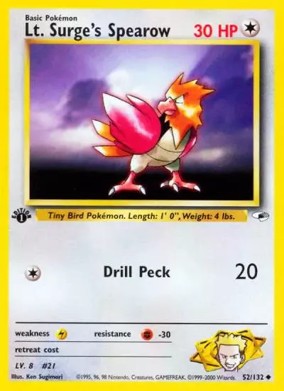 Lt. Surge's Spearow 52/132 Gym Heroes Pokemon card