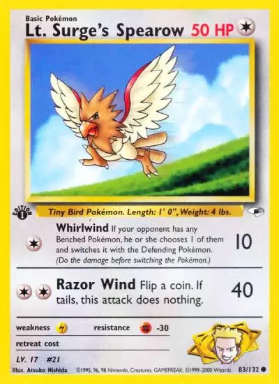Lt. Surge's Spearow 83/132 Gym Heroes Pokemon card
