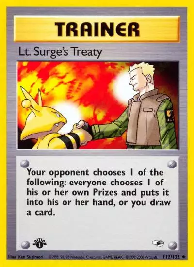 Lt. Surge's Treaty 112/132 Gym Heroes Pokemon card