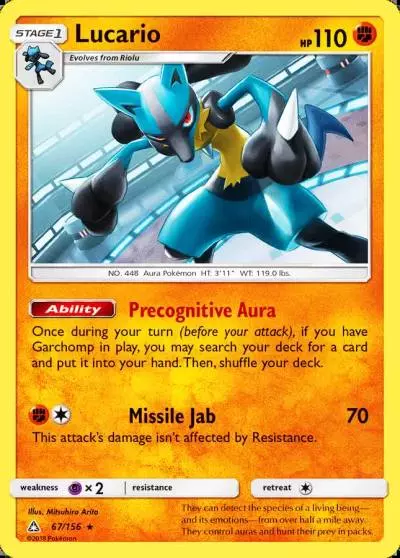 Lucario 67/156 Ultra Prism Pokemon card
