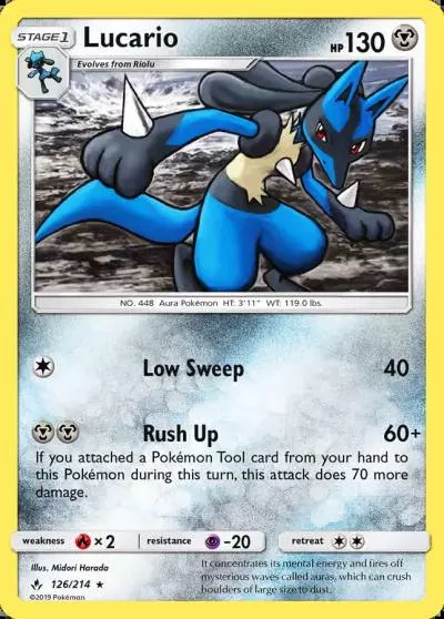 Lucario 126/214 Unbroken Bonds Pokemon card