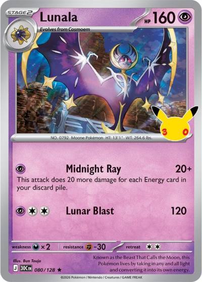 Lunala 80/128 30th Celebration Pokemon card
