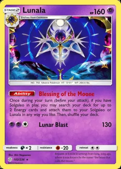Lunala 102/236 Cosmic Eclipse Pokemon card