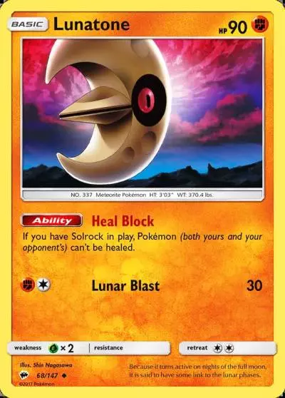 Lunatone 68/147 Burning Shadows Pokemon card