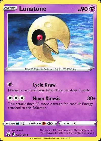 Lunatone 62/159 Crown Zenith Pokemon card