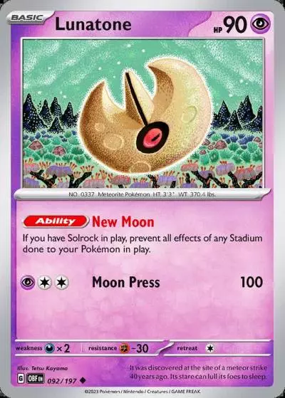 Lunatone 92/197 Obsidian Flames Pokemon card