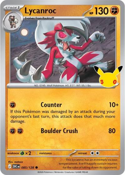 Lycanroc 85/128 30th Celebration Pokemon card