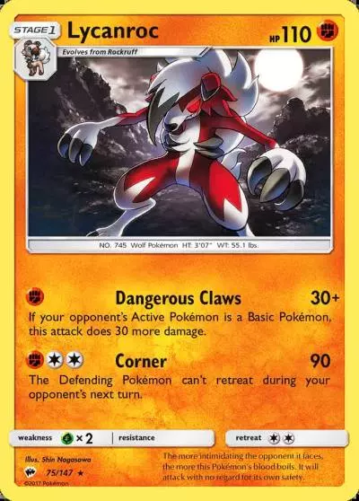 Lycanroc 75/147 Burning Shadows Pokemon card