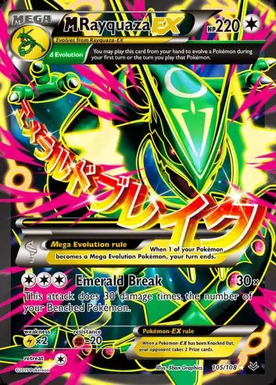 M Rayquaza-EX 105/108 Roaring Skies Pokemon card