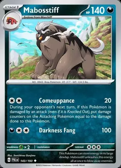 Mabosstiff 143/193 Paldea Evolved Pokemon card