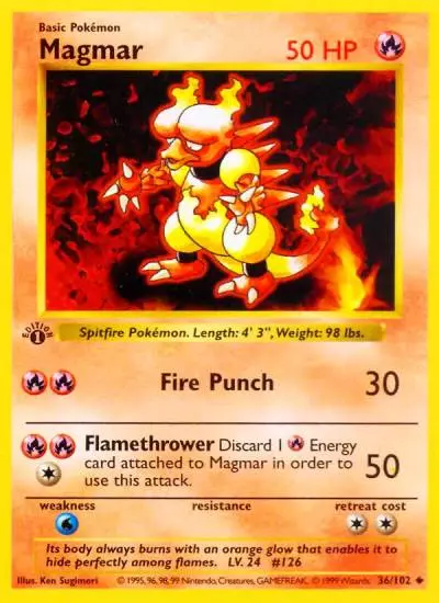 Magmar 36/102 Base Pokemon card