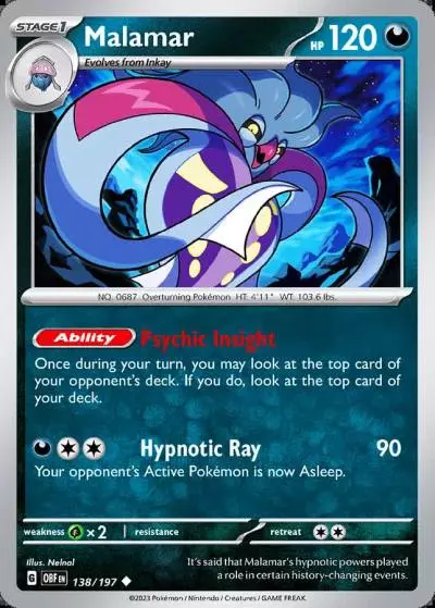 Malamar 138/197 Obsidian Flames Pokemon card