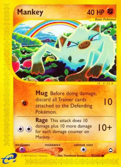 Mankey 92/147 Aquapolis Pokemon card