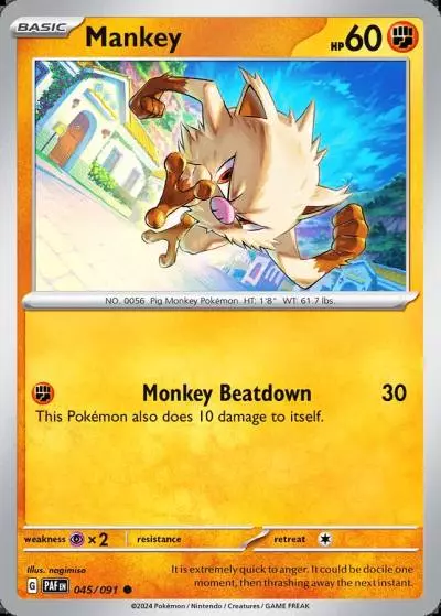 Mankey 45/91 Paldean Fates Pokemon card