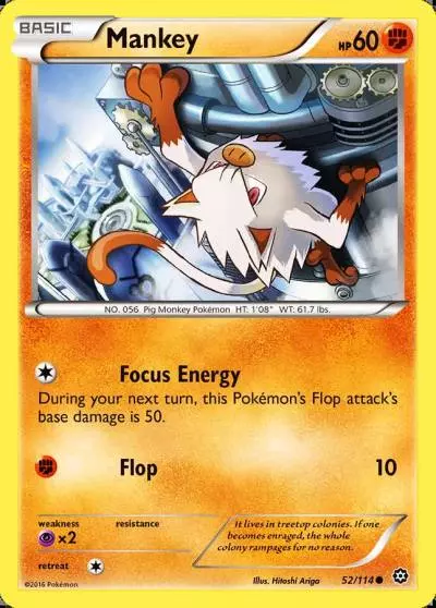 Mankey 52/114 Steam Siege Pokemon card