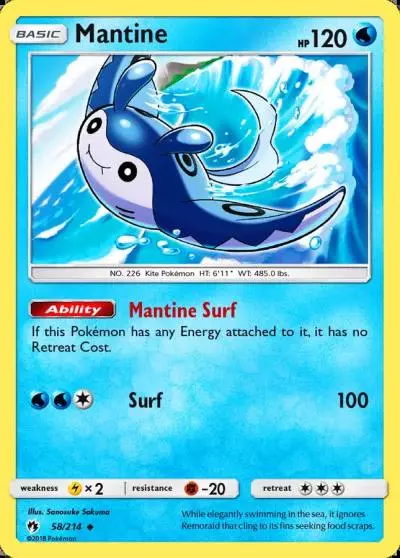 Mantine 58/214 Lost Thunder Pokemon card