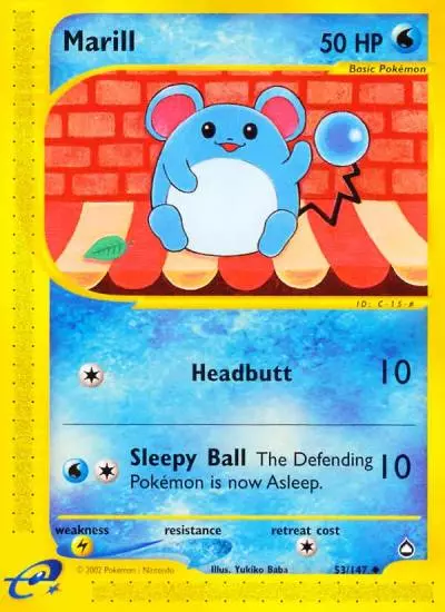 Marill 53/147 Aquapolis Pokemon card