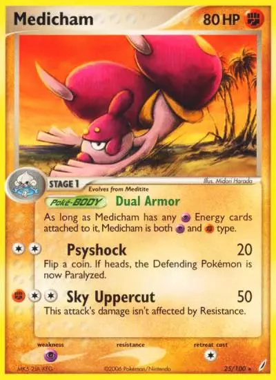 Medicham 25/100 Crystal Guardians Pokemon card