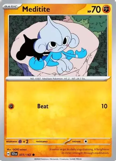 Meditite 77/142 Stellar Crown Pokemon card