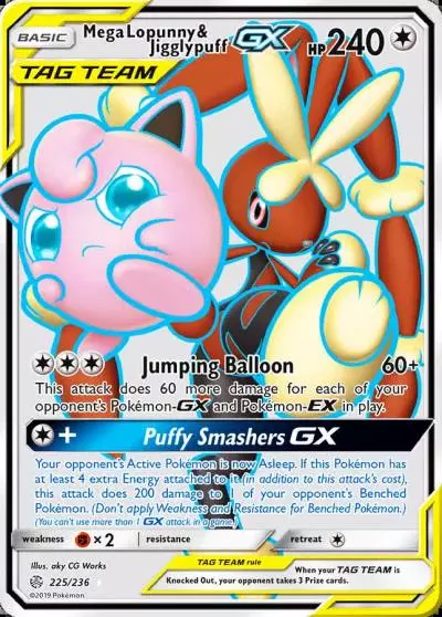 Mega Lopunny & Jigglypuff-GX 225/236 Cosmic Eclipse Pokemon card