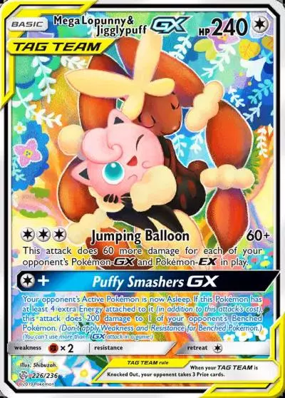 Mega Lopunny & Jigglypuff-GX 226/236 Cosmic Eclipse Pokemon card