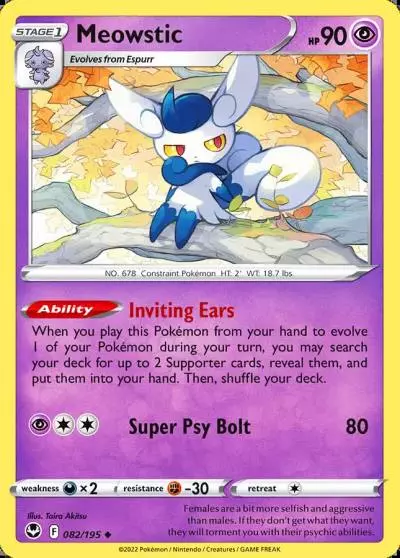Meowstic 82/195 Silver Tempest Pokemon card