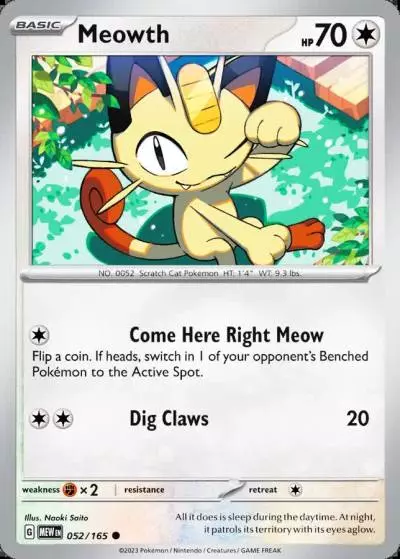 Meowth 52/165 151 Pokemon card
